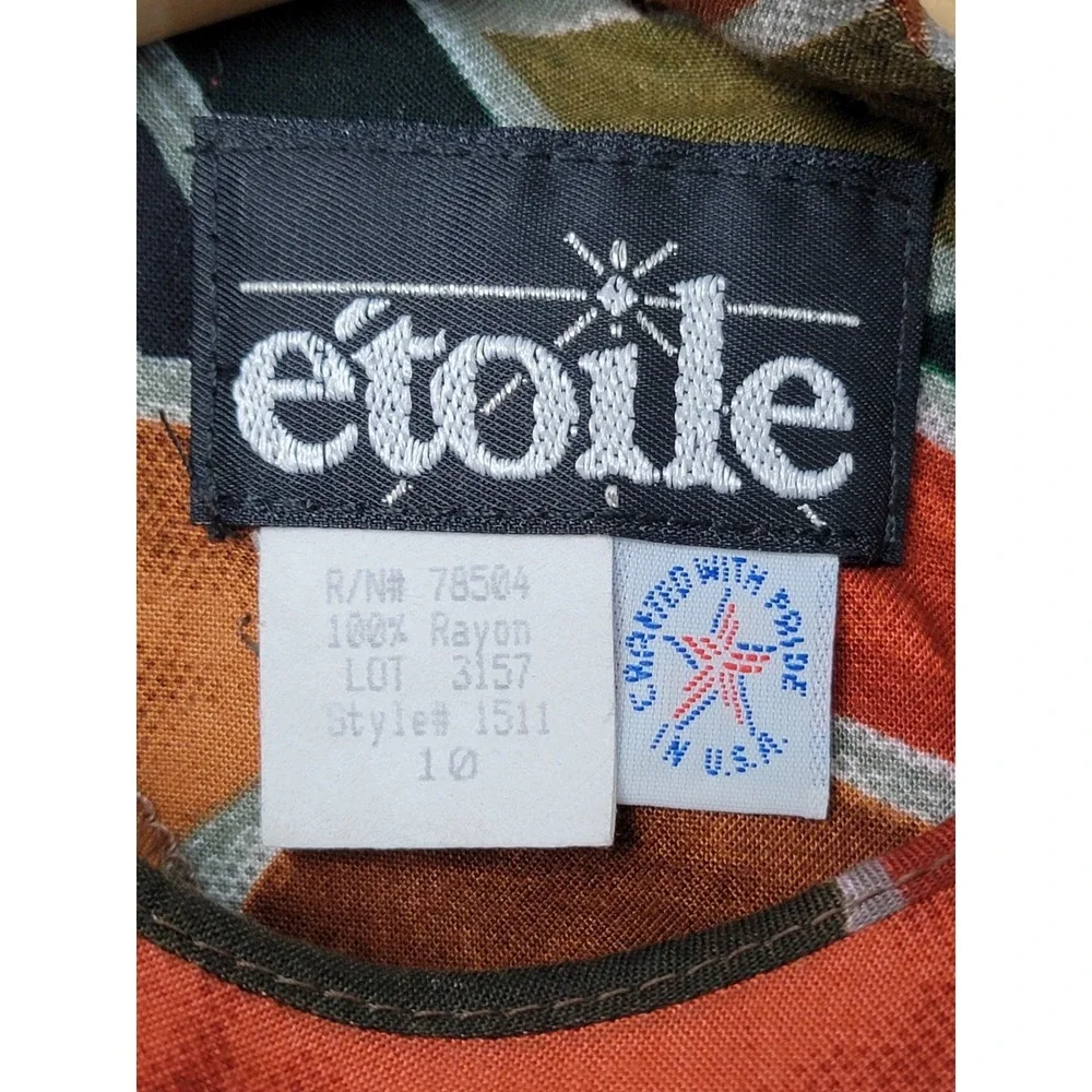 Vintage‎ Etoile Wrap Dress Abstract Print Rayon Midi Belt Ring Size 10